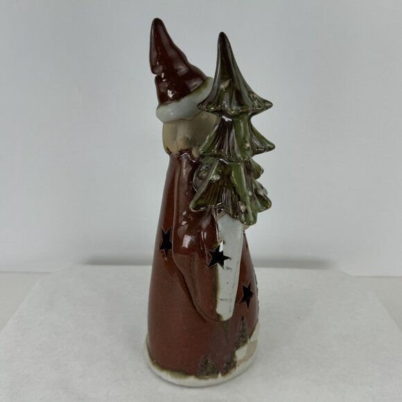 Santa Claus Stoneware Figurine Moon Star Cutouts Christmas Tree Lantern 12" - Picture 6 of 10